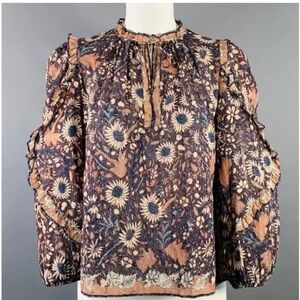 Ulla Johnson Floral Blouse with Ruffle Sleeves